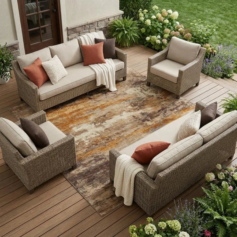 9' X 12' Brown And Copper Abstract Washable Indoor Outdoor Area Rug Homeroots Outdoor
