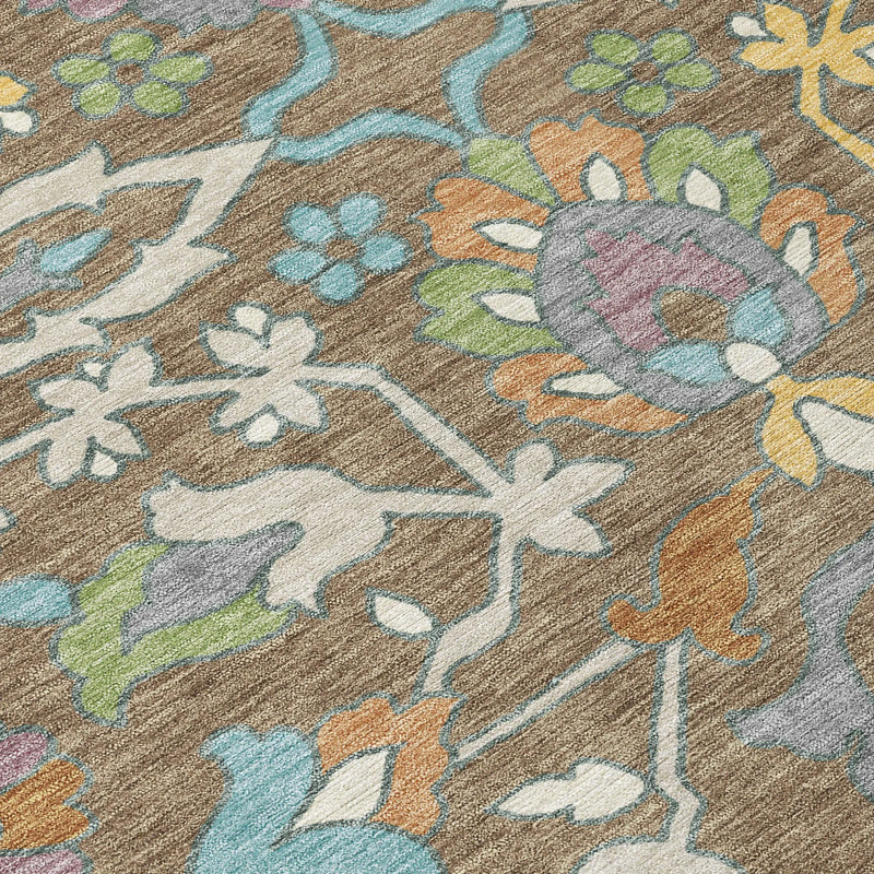 9' X 12' Brown And Copper Floral Washable Indoor Outdoor Area Rug Homeroots Outdoor