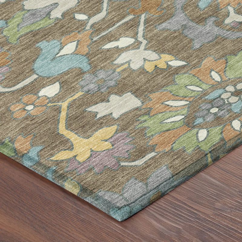 9' X 12' Brown And Copper Floral Washable Indoor Outdoor Area Rug Homeroots Outdoor