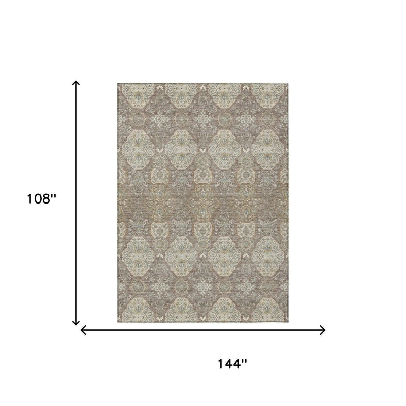 9' X 12' Brown And Copper Floral Washable Indoor Outdoor Area Rug Homeroots Outdoor