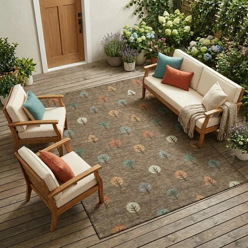 9' X 12' Brown And Copper Geometric Washable Indoor Outdoor Area Rug Homeroots Outdoor