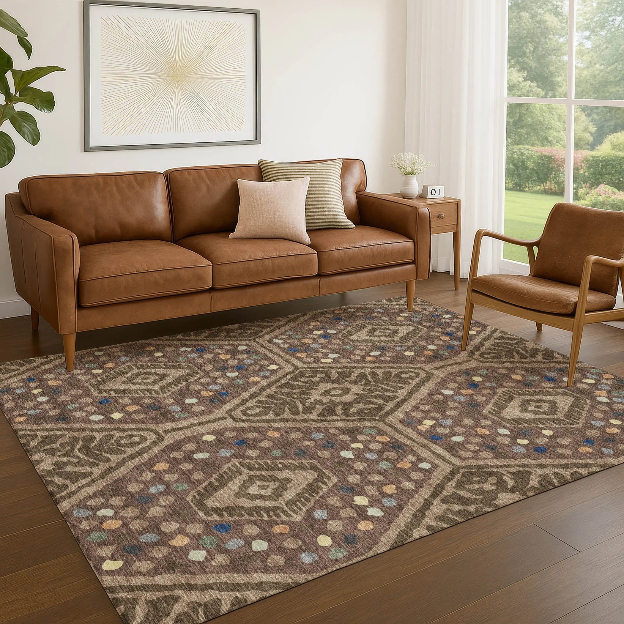 9' X 12' Brown And Copper Tribal Washable Indoor Outdoor Area Rug Homeroots Outdoor