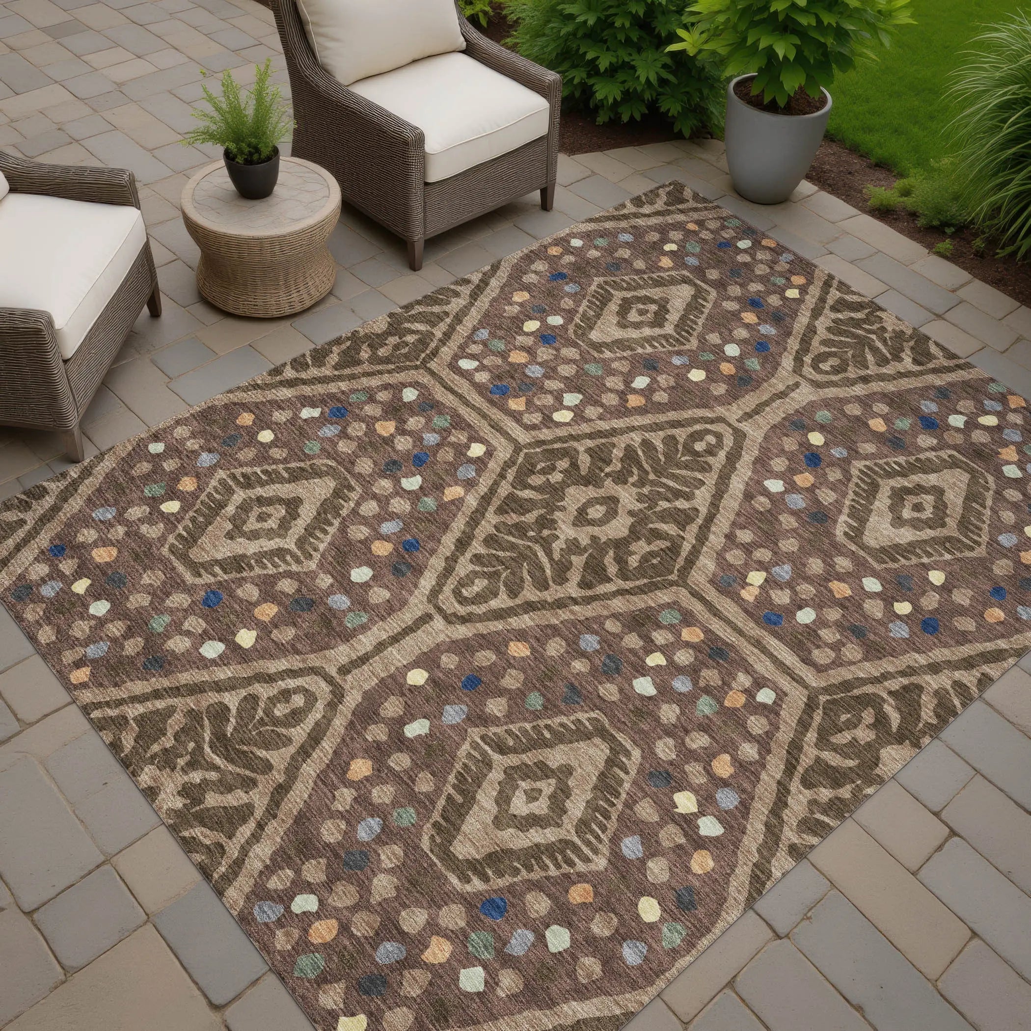 9' X 12' Brown And Copper Tribal Washable Indoor Outdoor Area Rug Homeroots Outdoor