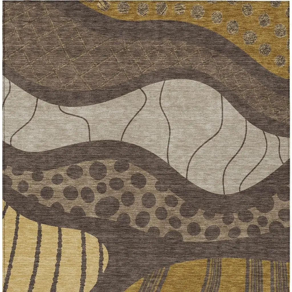 9' X 12' Brown And Gold Abstract Washable Indoor Outdoor Area Rug Homeroots Outdoor