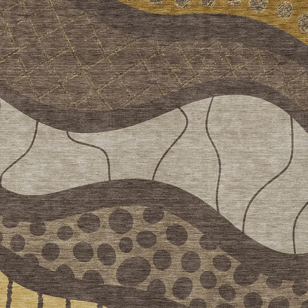 9' X 12' Brown And Gold Abstract Washable Indoor Outdoor Area Rug Homeroots Outdoor