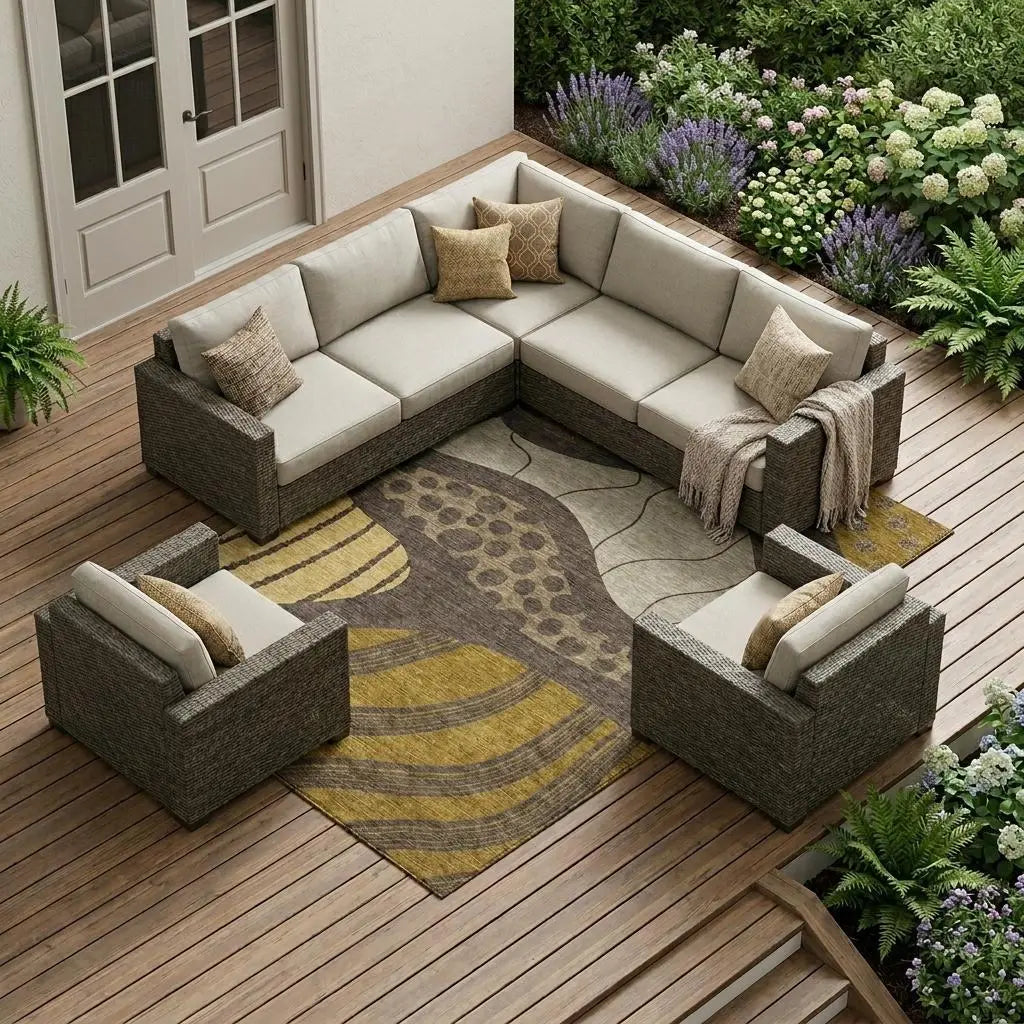 9' X 12' Brown And Gold Abstract Washable Indoor Outdoor Area Rug Homeroots Outdoor