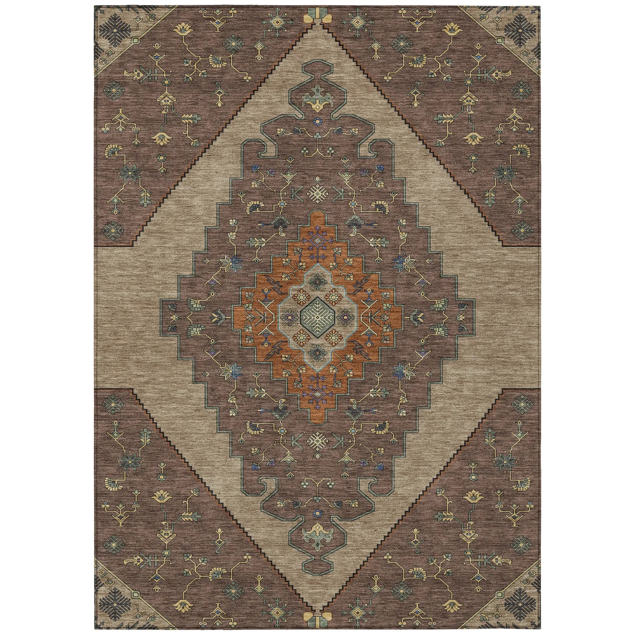 9' X 12' Brown And Gold Geometric Washable Indoor Outdoor Area Rug Homeroots Outdoor