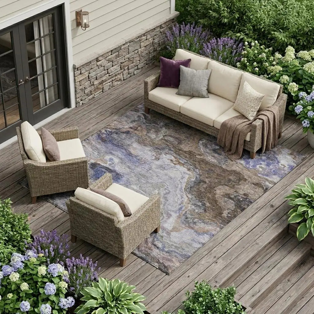 9' X 12' Brown And Graphite Abstract Washable Indoor Outdoor Area Rug Homeroots Outdoor