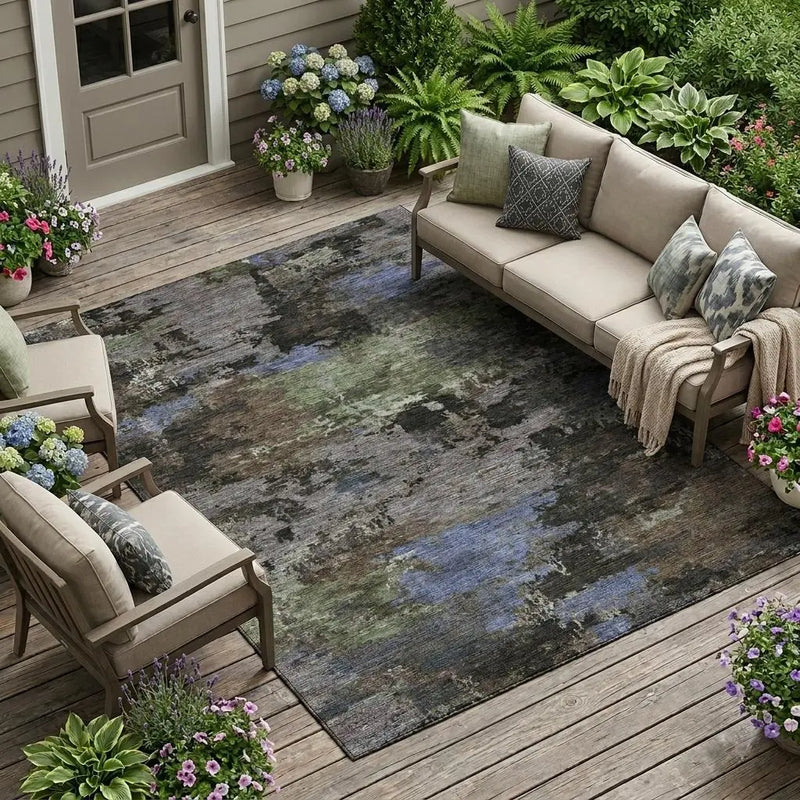 9' X 12' Brown And Graphite Abstract Washable Indoor Outdoor Area Rug Homeroots Outdoor