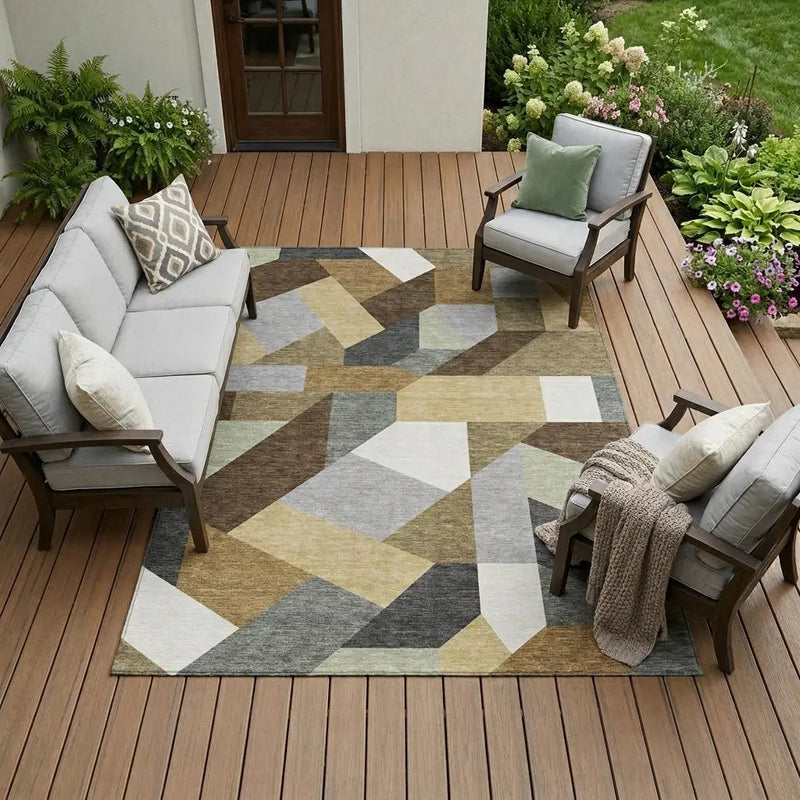 9' X 12' Brown And Graphite Geometric Washable Indoor Outdoor Area Rug Homeroots Outdoor