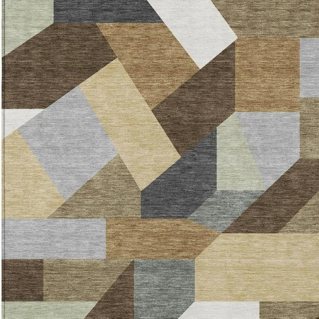 9' X 12' Brown And Graphite Geometric Washable Indoor Outdoor Area Rug Homeroots Outdoor