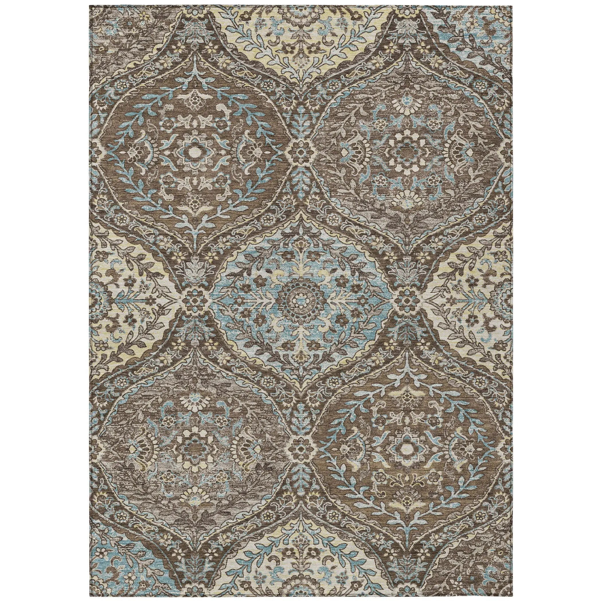 9' X 12' Brown And Graphite Ogee Washable Indoor Outdoor Area Rug Homeroots Outdoor