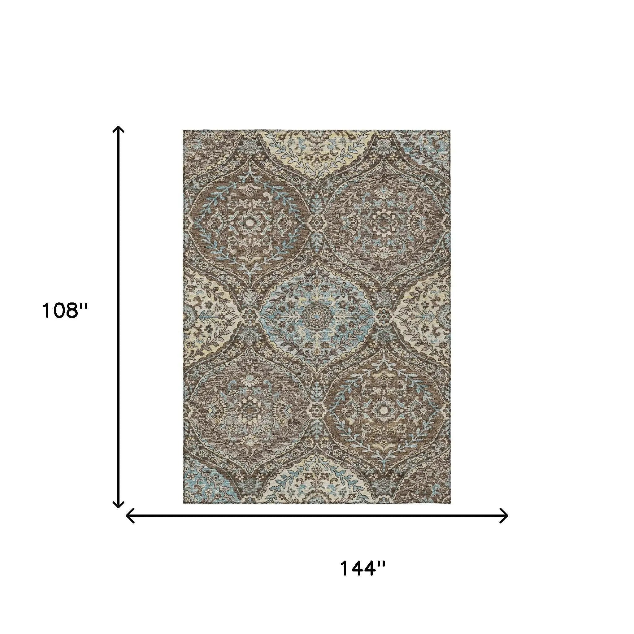 9' X 12' Brown And Graphite Ogee Washable Indoor Outdoor Area Rug Homeroots Outdoor