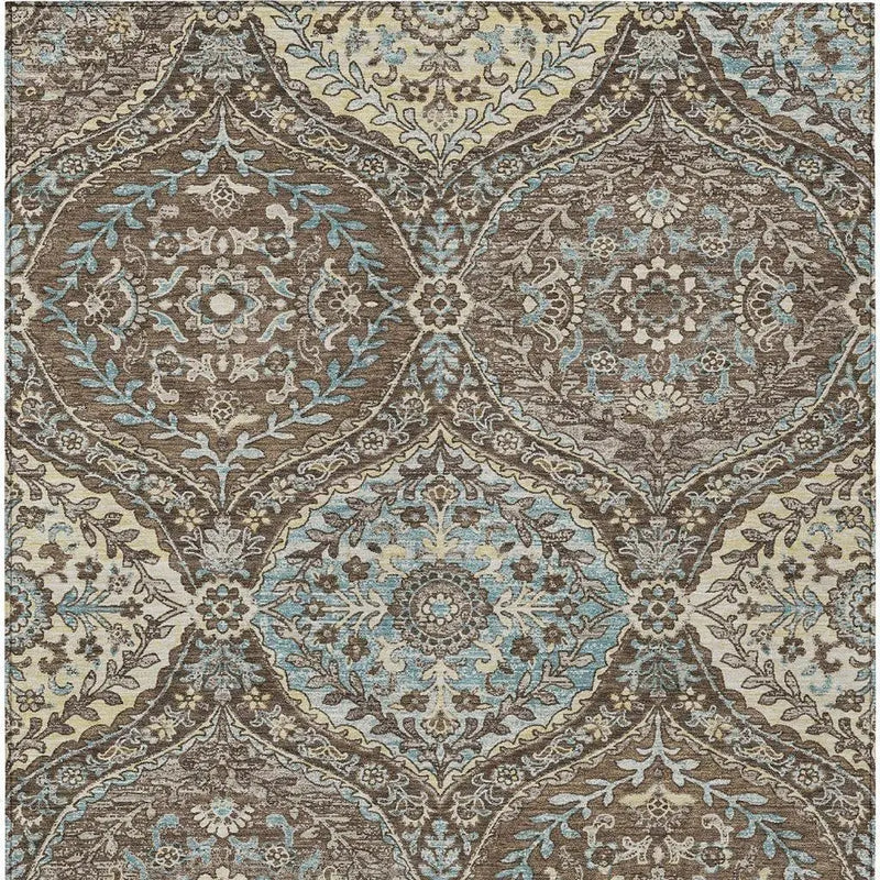 9' X 12' Brown And Graphite Ogee Washable Indoor Outdoor Area Rug Homeroots Outdoor