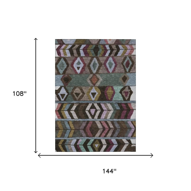 9' X 12' Brown And Graphite Tribal Washable Indoor Outdoor Area Rug Homeroots Outdoor