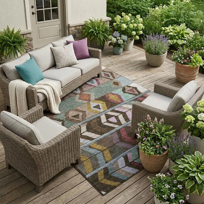 9' X 12' Brown And Graphite Tribal Washable Indoor Outdoor Area Rug Homeroots Outdoor