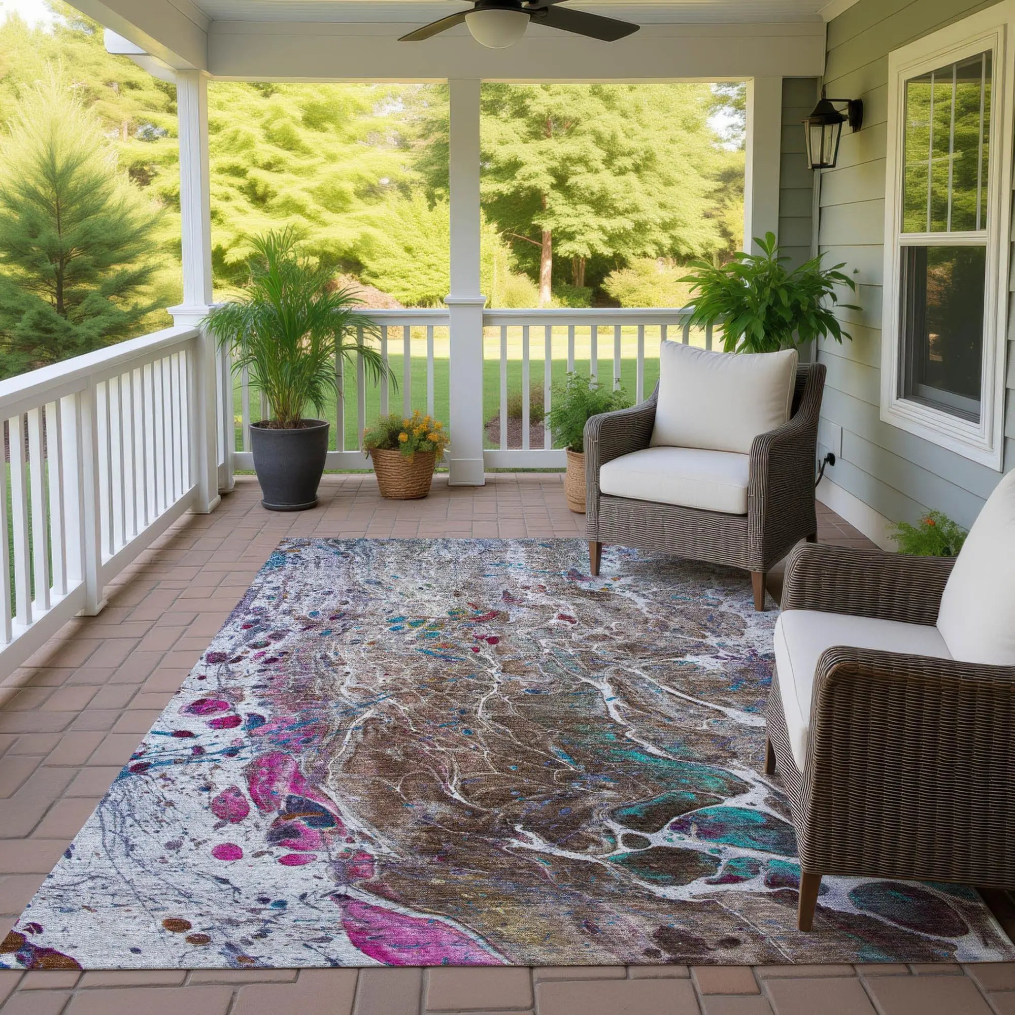 9' X 12' Brown And Gray Abstract Washable Indoor Outdoor Area Rug Homeroots Outdoor