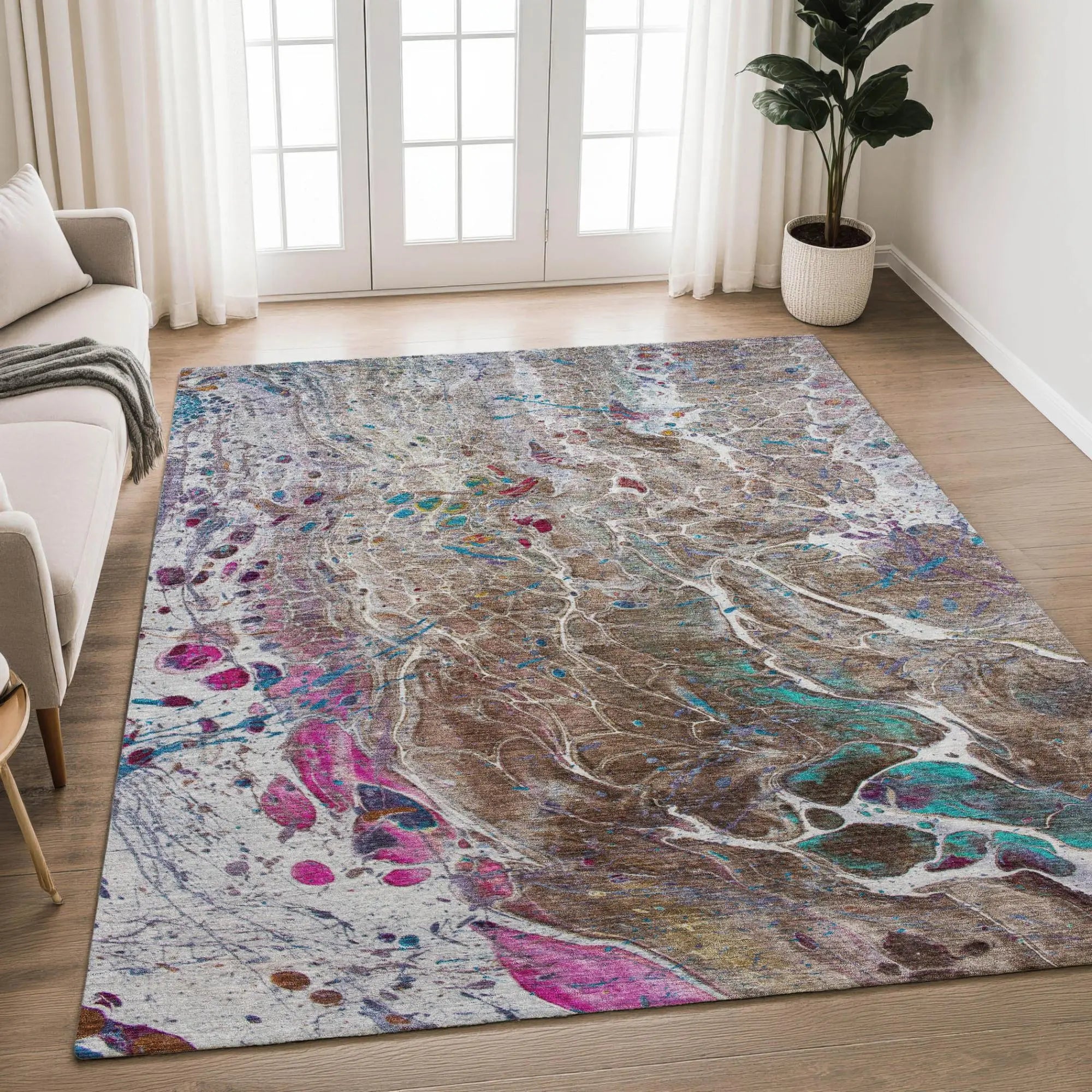 9' X 12' Brown And Gray Abstract Washable Indoor Outdoor Area Rug Homeroots Outdoor