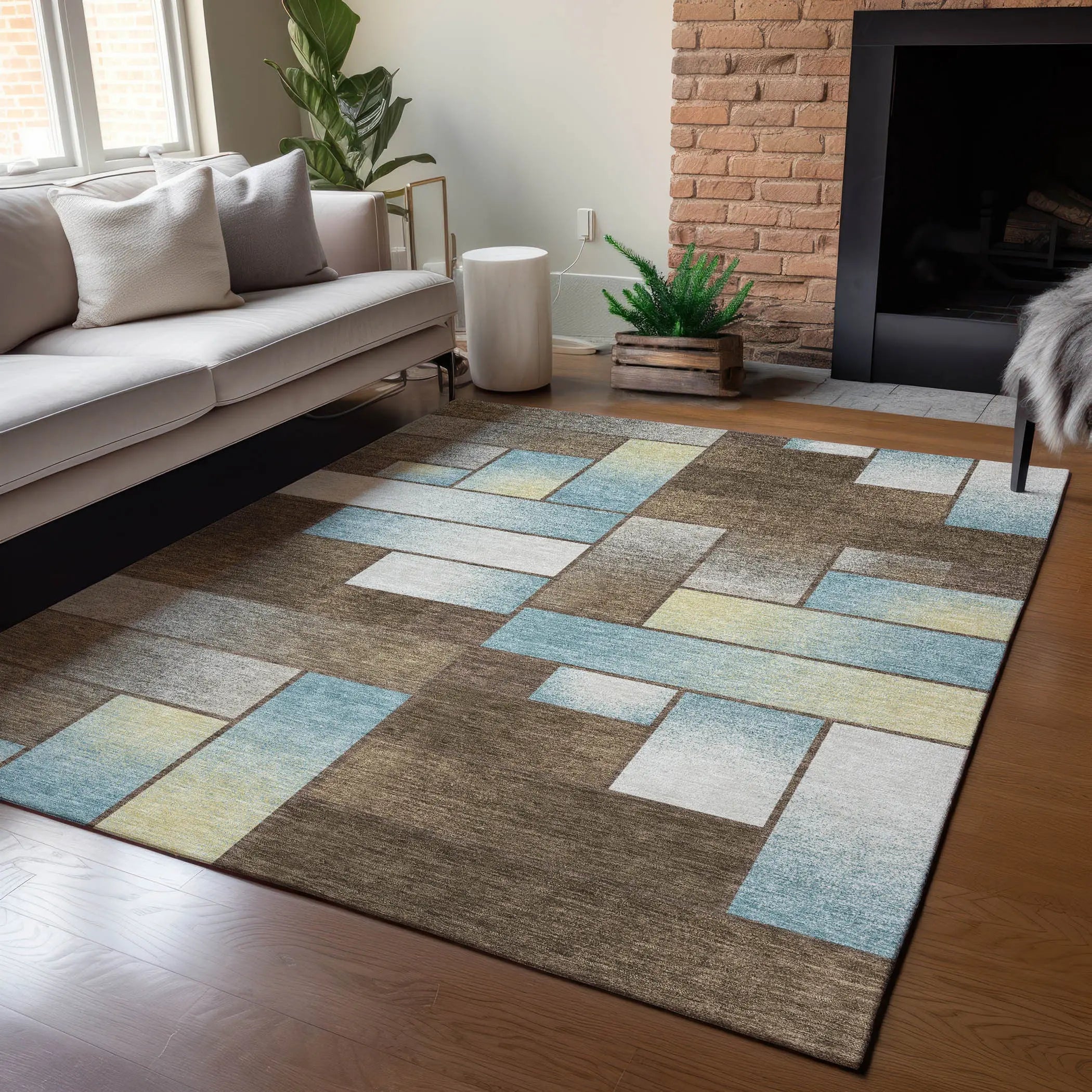 9' X 12' Brown And Gray Geometric Washable Indoor Outdoor Area Rug Homeroots Outdoor