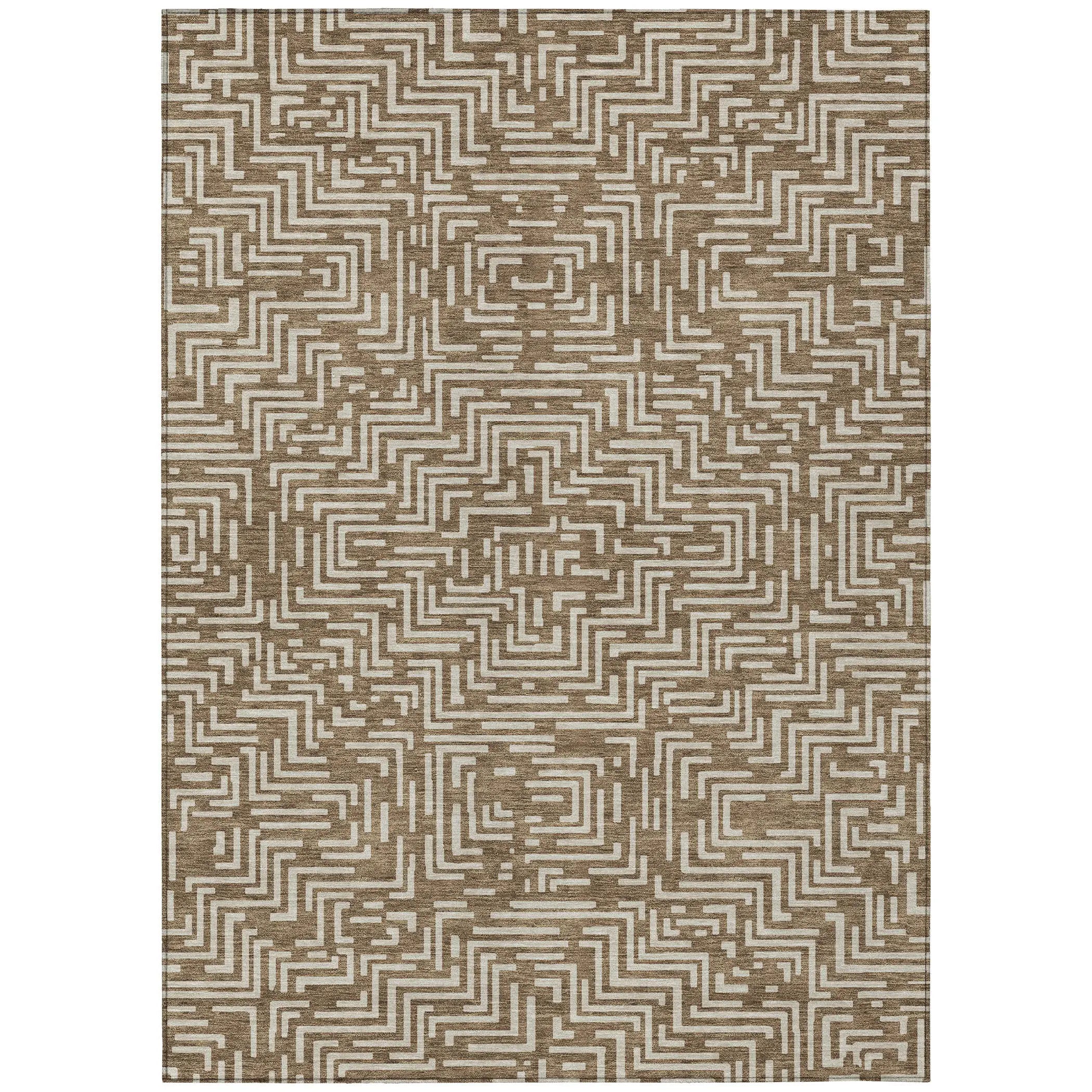 9' X 12' Brown And Gray Geometric Washable Indoor Outdoor Area Rug Homeroots Outdoor