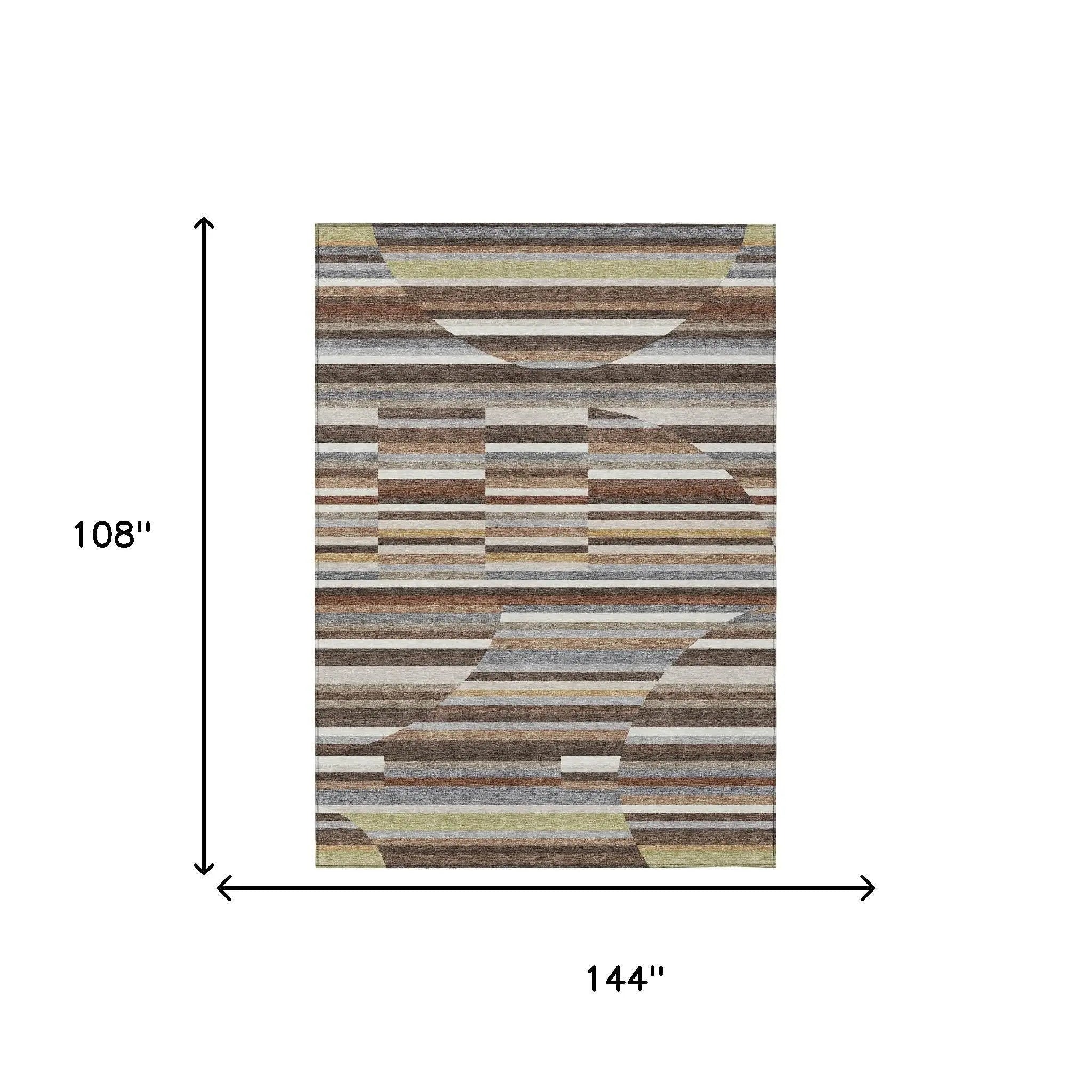 9' X 12' Brown And Gray Striped Washable Indoor Outdoor Area Rug Homeroots Outdoor
