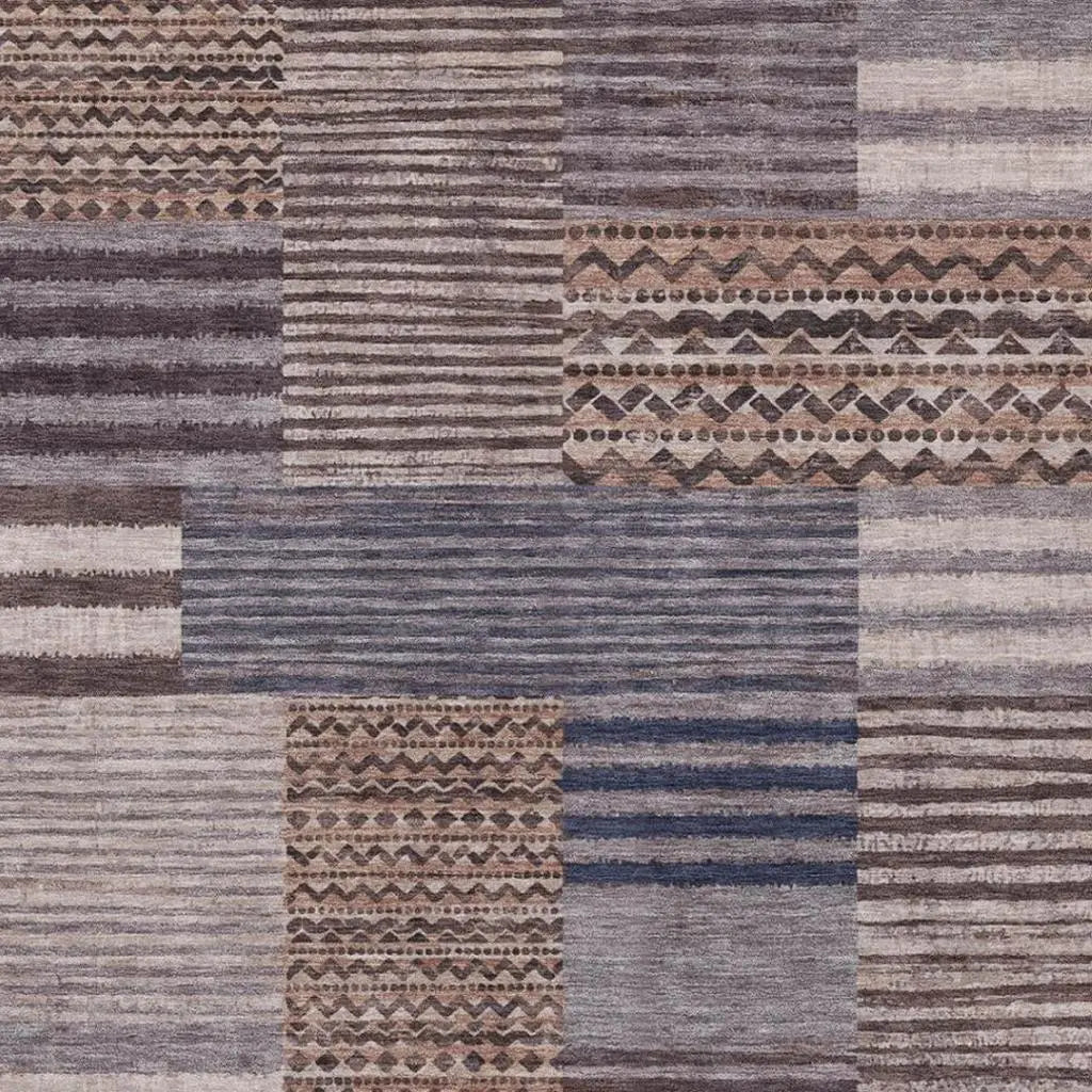 9' X 12' Brown And Gray Striped Washable Indoor Outdoor Area Rug Homeroots Outdoor