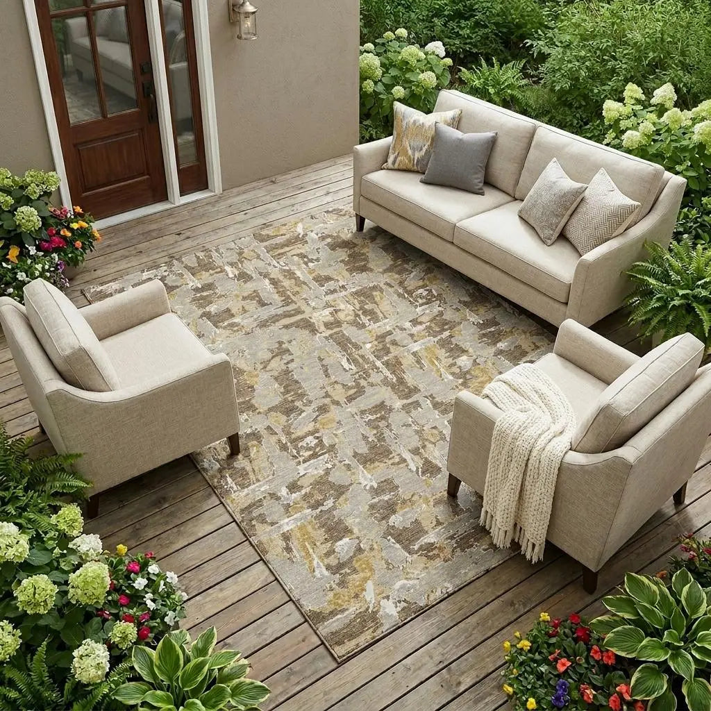 9' X 12' Brown And Ivory Abstract Washable Indoor Outdoor Area Rug Homeroots Outdoor