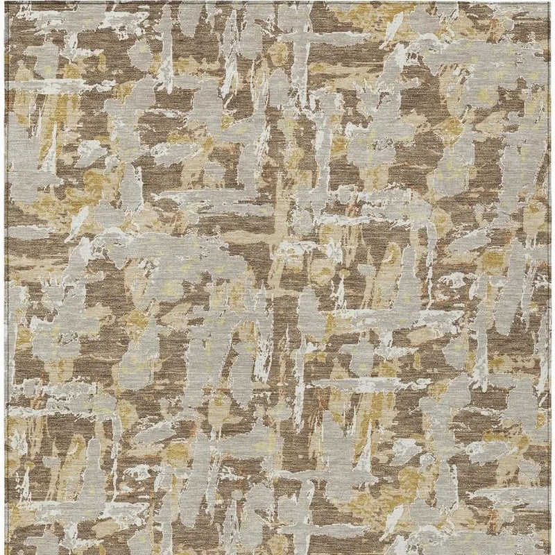 9' X 12' Brown And Ivory Abstract Washable Indoor Outdoor Area Rug Homeroots Outdoor