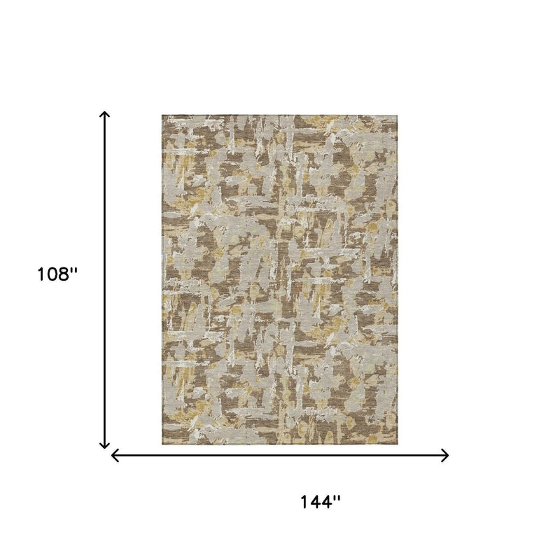 9' X 12' Brown And Ivory Abstract Washable Indoor Outdoor Area Rug Homeroots Outdoor