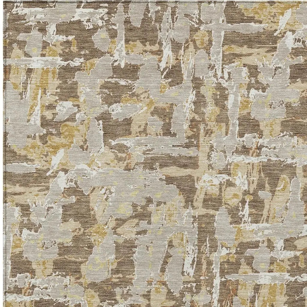 9' X 12' Brown And Ivory Abstract Washable Indoor Outdoor Area Rug Homeroots Outdoor