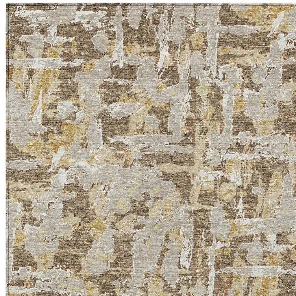 9' X 12' Brown And Ivory Abstract Washable Indoor Outdoor Area Rug Homeroots Outdoor