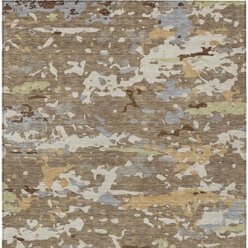9' X 12' Brown And Ivory Abstract Washable Indoor Outdoor Area Rug Homeroots Outdoor