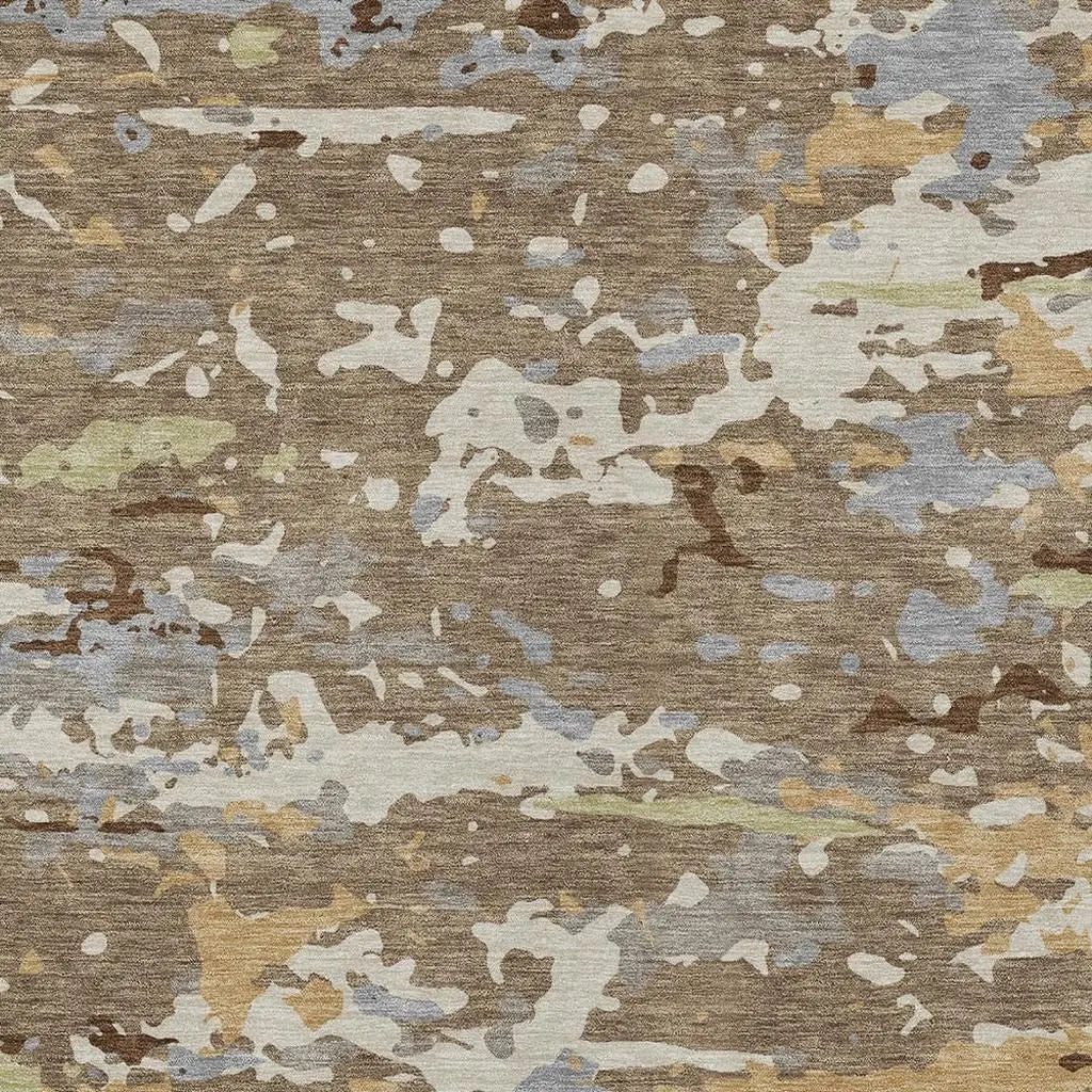9' X 12' Brown And Ivory Abstract Washable Indoor Outdoor Area Rug Homeroots Outdoor