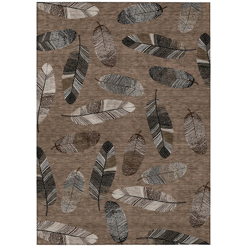 9' X 12' Brown And Ivory Botanical Leaves Washable Indoor Outdoor Area Rug Homeroots Outdoor