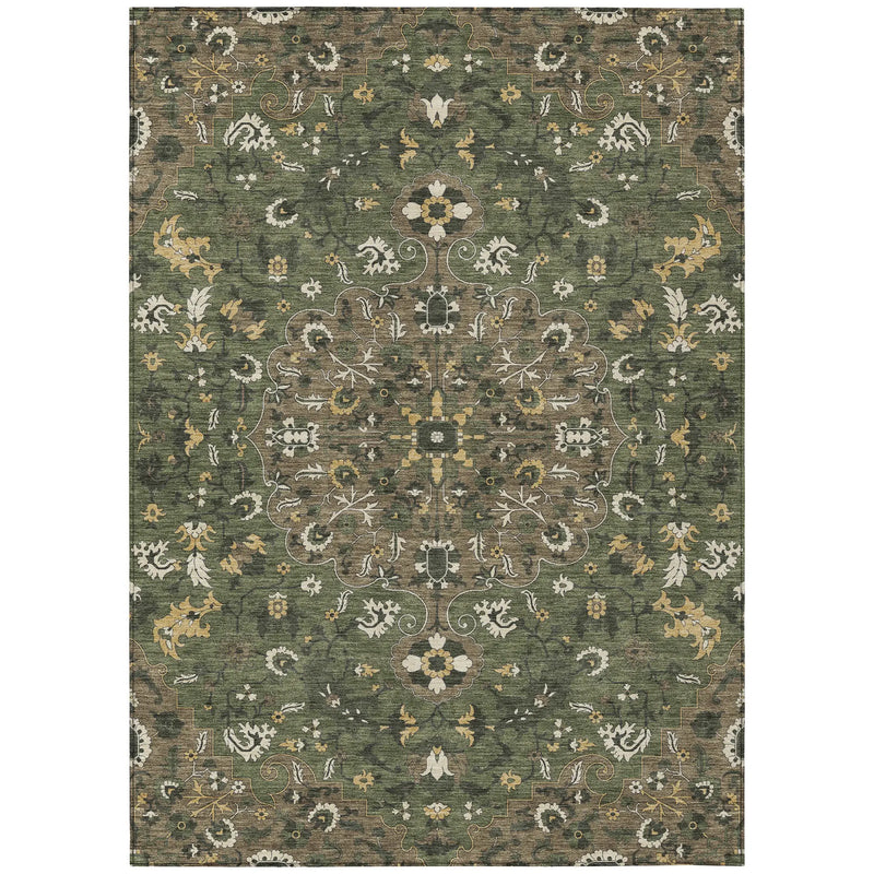 9' X 12' Brown And Ivory Floral Medallion Washable Indoor Outdoor Area Rug Homeroots Outdoor