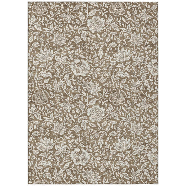 9' X 12' Brown And Ivory Floral Washable Indoor Outdoor Area Rug Homeroots Outdoor