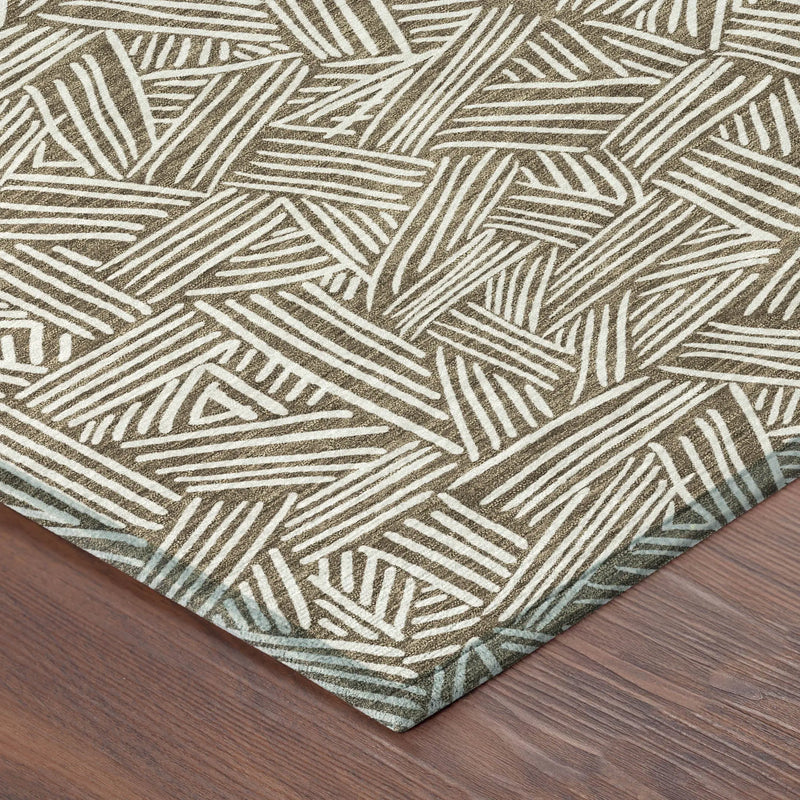 9' X 12' Brown And Ivory Geometric Washable Indoor Outdoor Area Rug Homeroots Outdoor