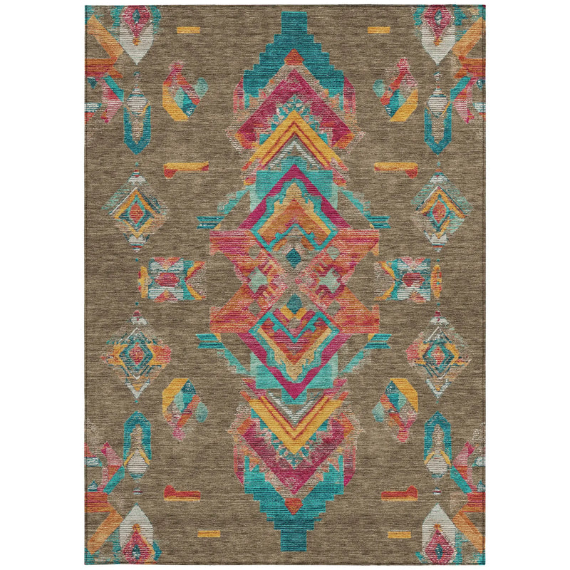 9' X 12' Brown And Ivory Tribal Washable Indoor Outdoor Area Rug Homeroots Outdoor