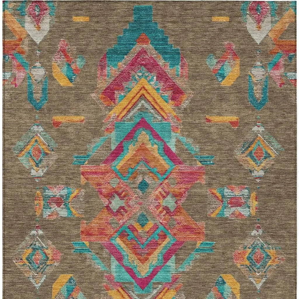 9' X 12' Brown And Ivory Tribal Washable Indoor Outdoor Area Rug Homeroots Outdoor