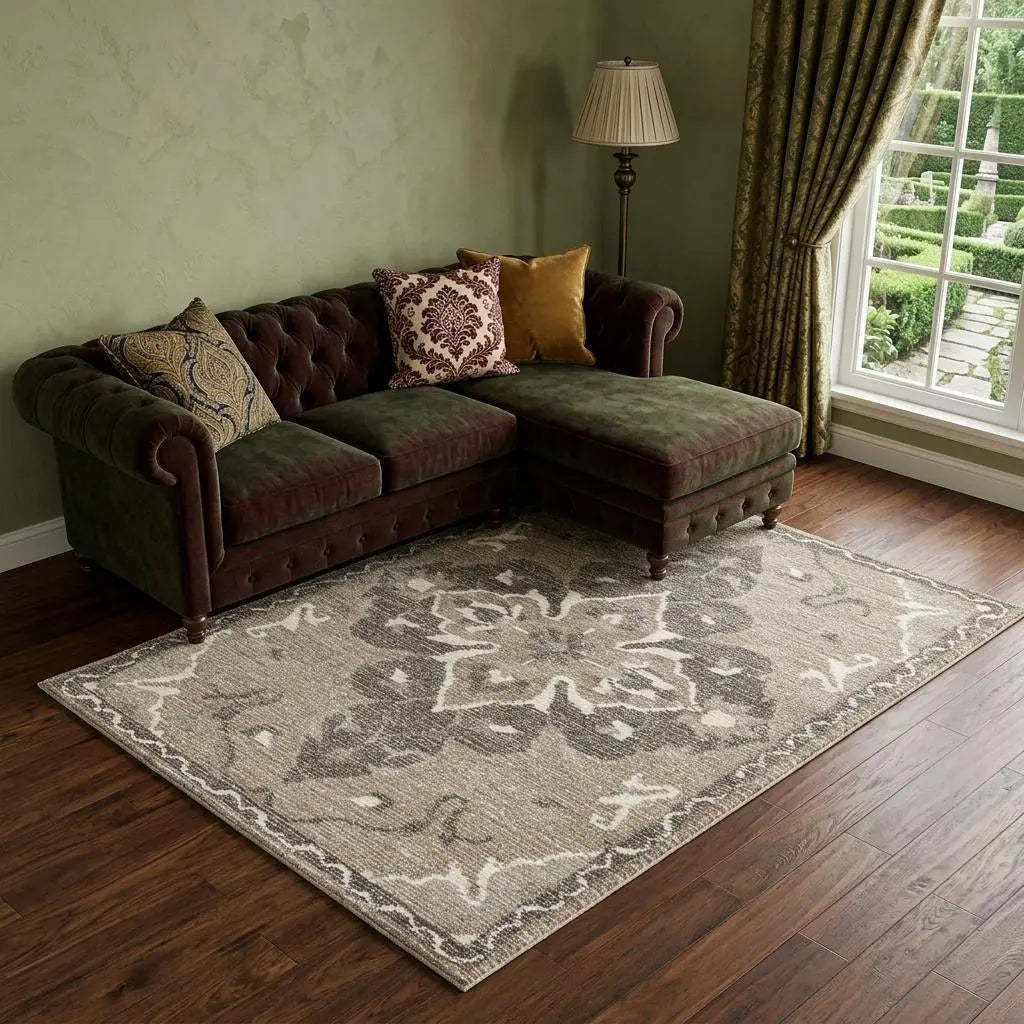 9' X 12' Brown And Ivory Wool Medallion Hand Tufted Area Rug Homeroots Home Decor