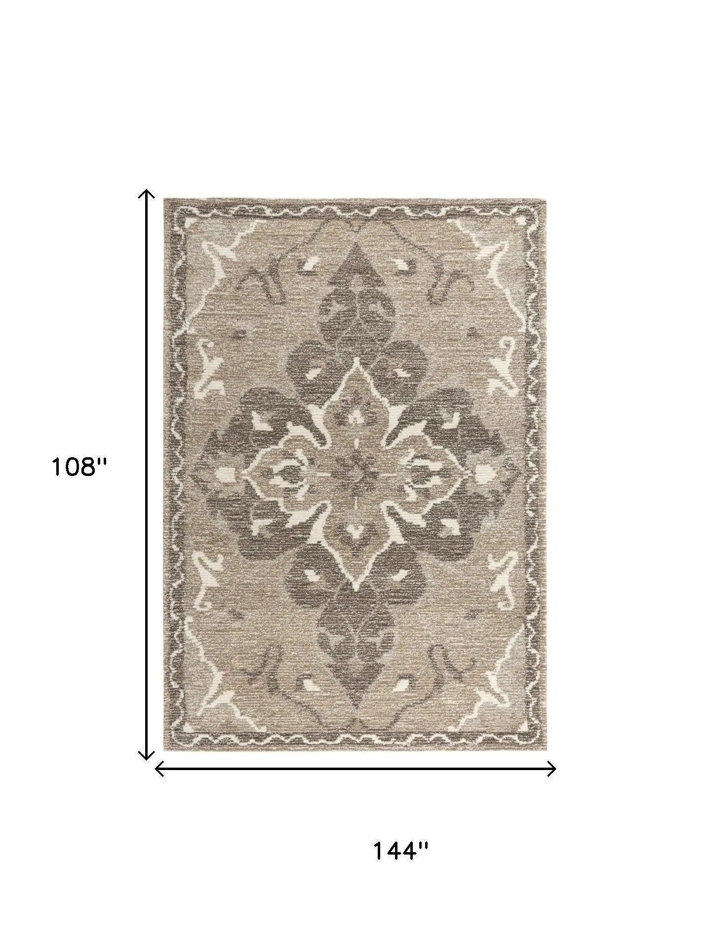 9' X 12' Brown And Ivory Wool Medallion Hand Tufted Area Rug Homeroots Home Decor