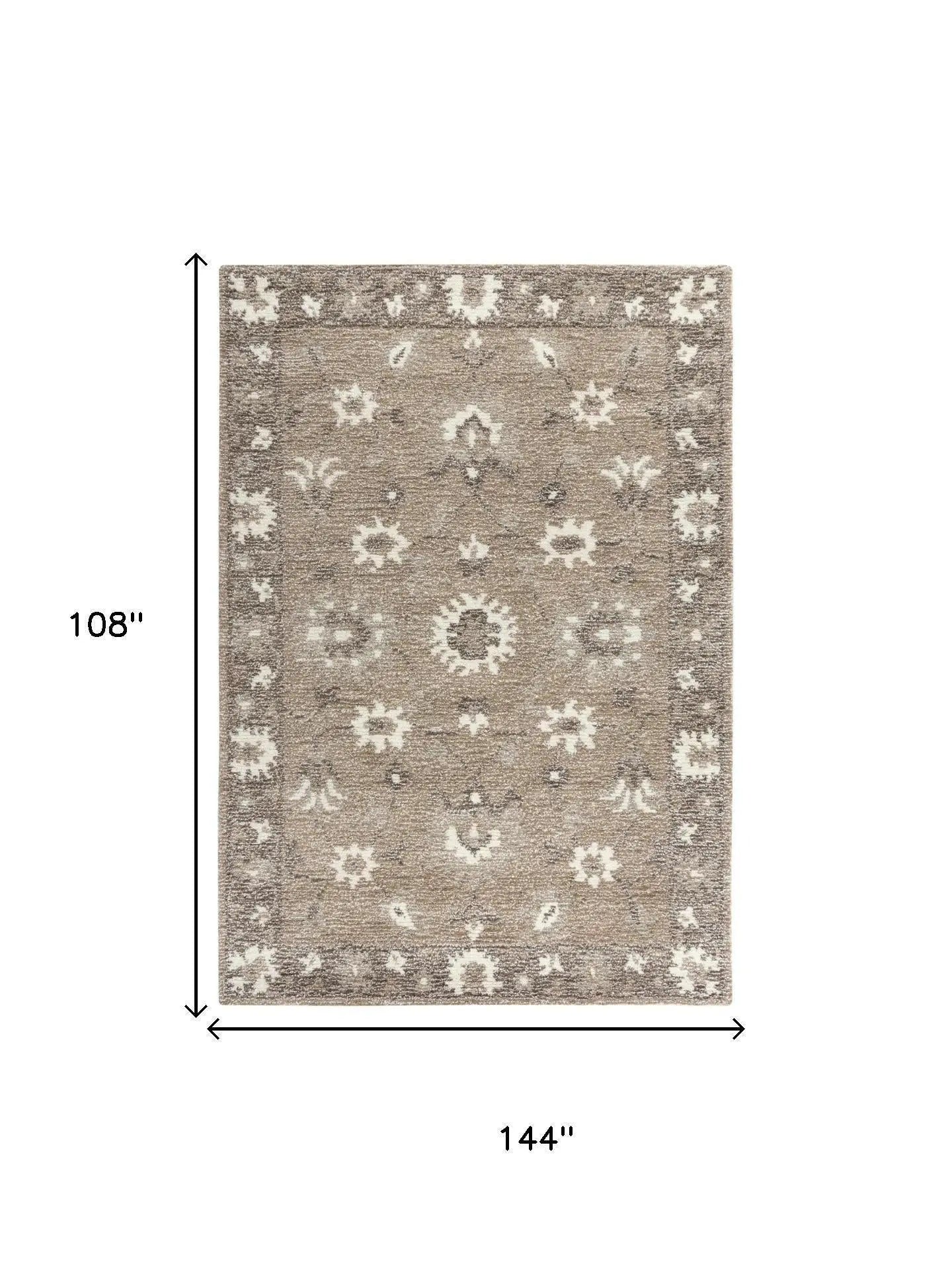 9' X 12' Brown And Ivory Wool Oriental Hand Tufted Area Rug Homeroots Home Decor