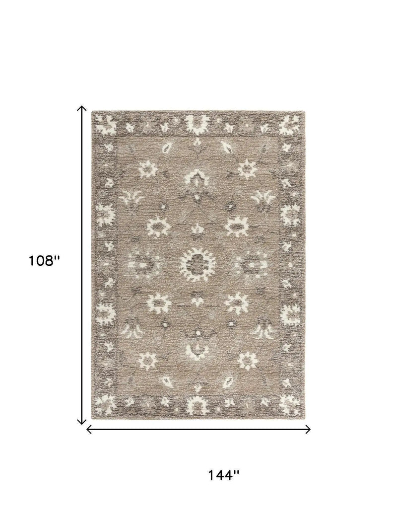 9' X 12' Brown And Ivory Wool Oriental Hand Tufted Area Rug Homeroots Home Decor