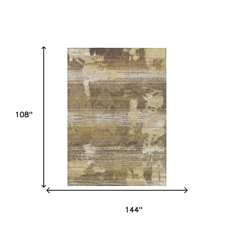 9' X 12' Brown And Khaki Abstract Washable Indoor Outdoor Area Rug Homeroots Outdoor