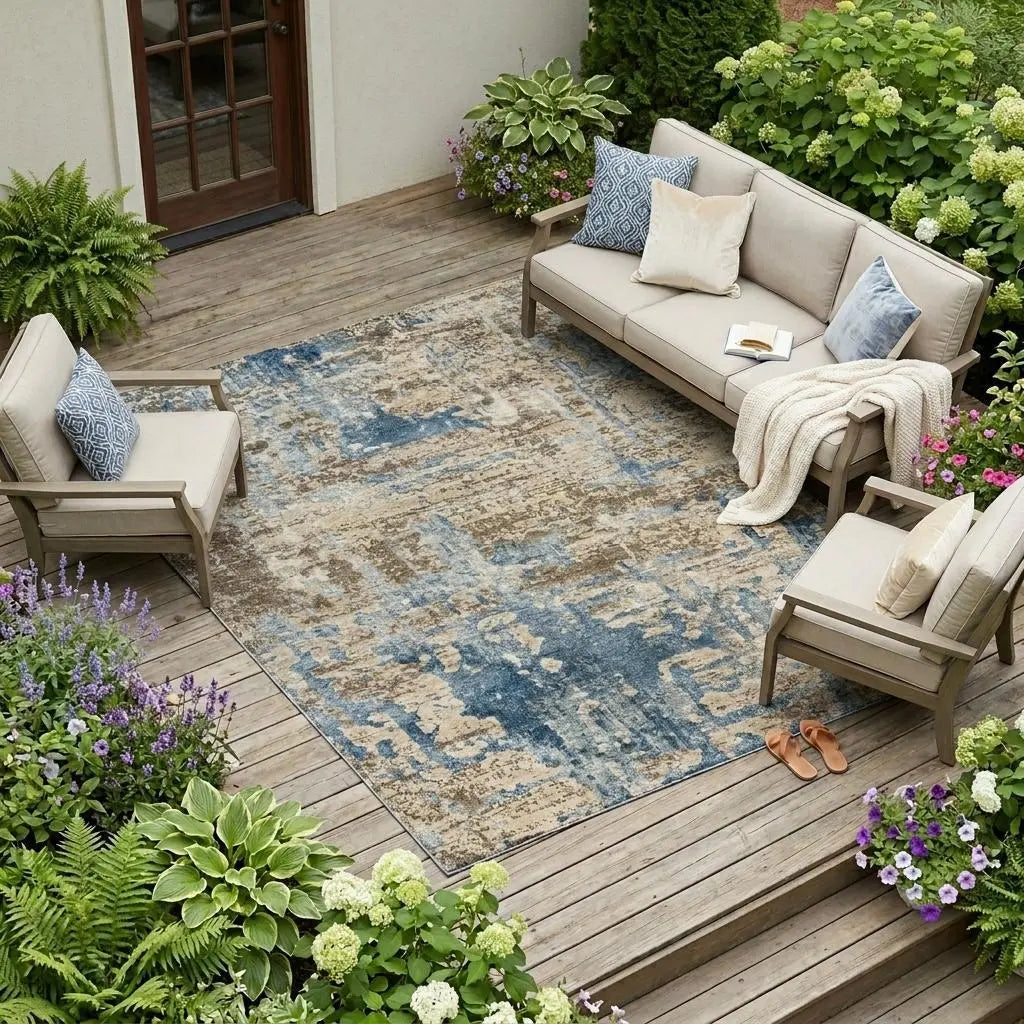 9' X 12' Brown And Khaki Abstract Washable Indoor Outdoor Area Rug Homeroots Outdoor