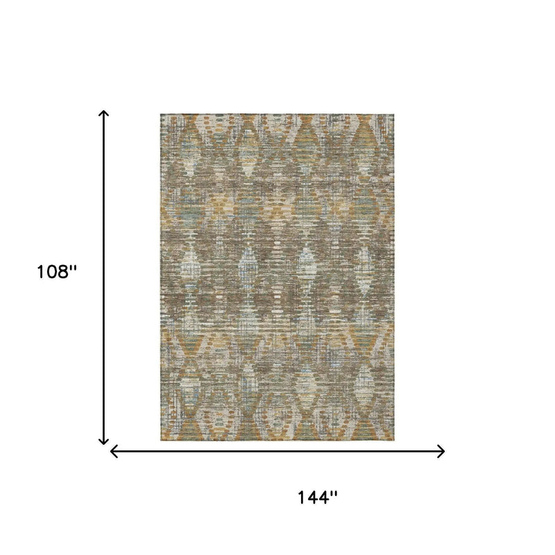 9' X 12' Brown And Khaki Floral Medallion Washable Indoor Outdoor Area Rug Homeroots Outdoor