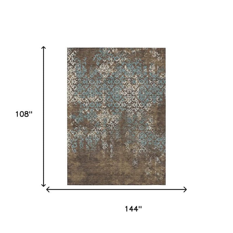 9' X 12' Brown And Khaki Oriental Washable Indoor Outdoor Area Rug Homeroots Outdoor