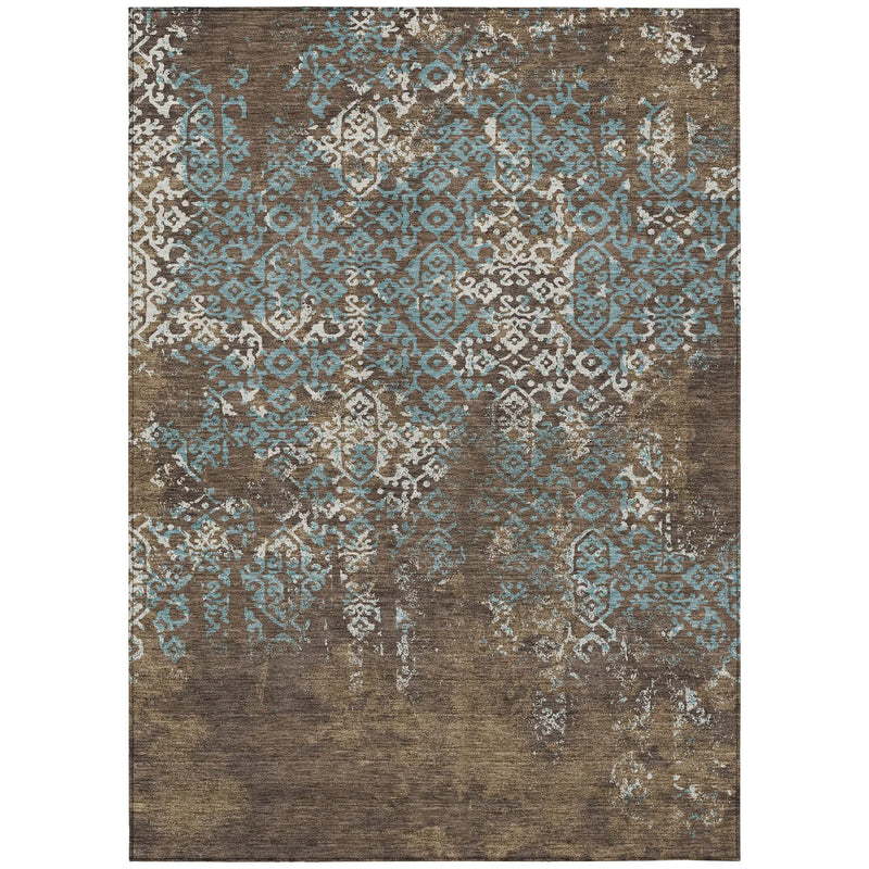 9' X 12' Brown And Khaki Oriental Washable Indoor Outdoor Area Rug Homeroots Outdoor
