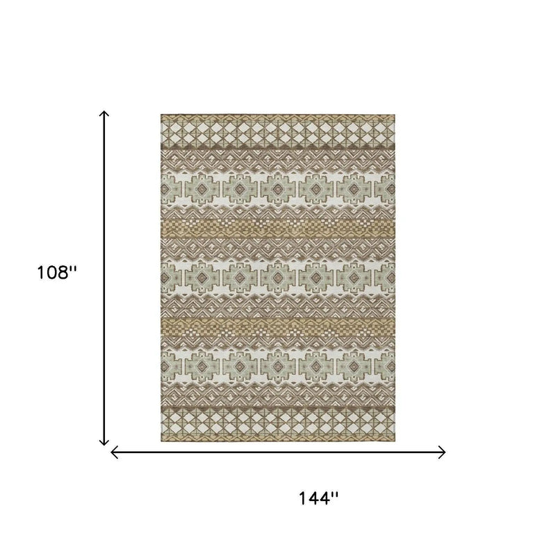 9' X 12' Brown And Khaki Striped Washable Indoor Outdoor Area Rug Homeroots Outdoor