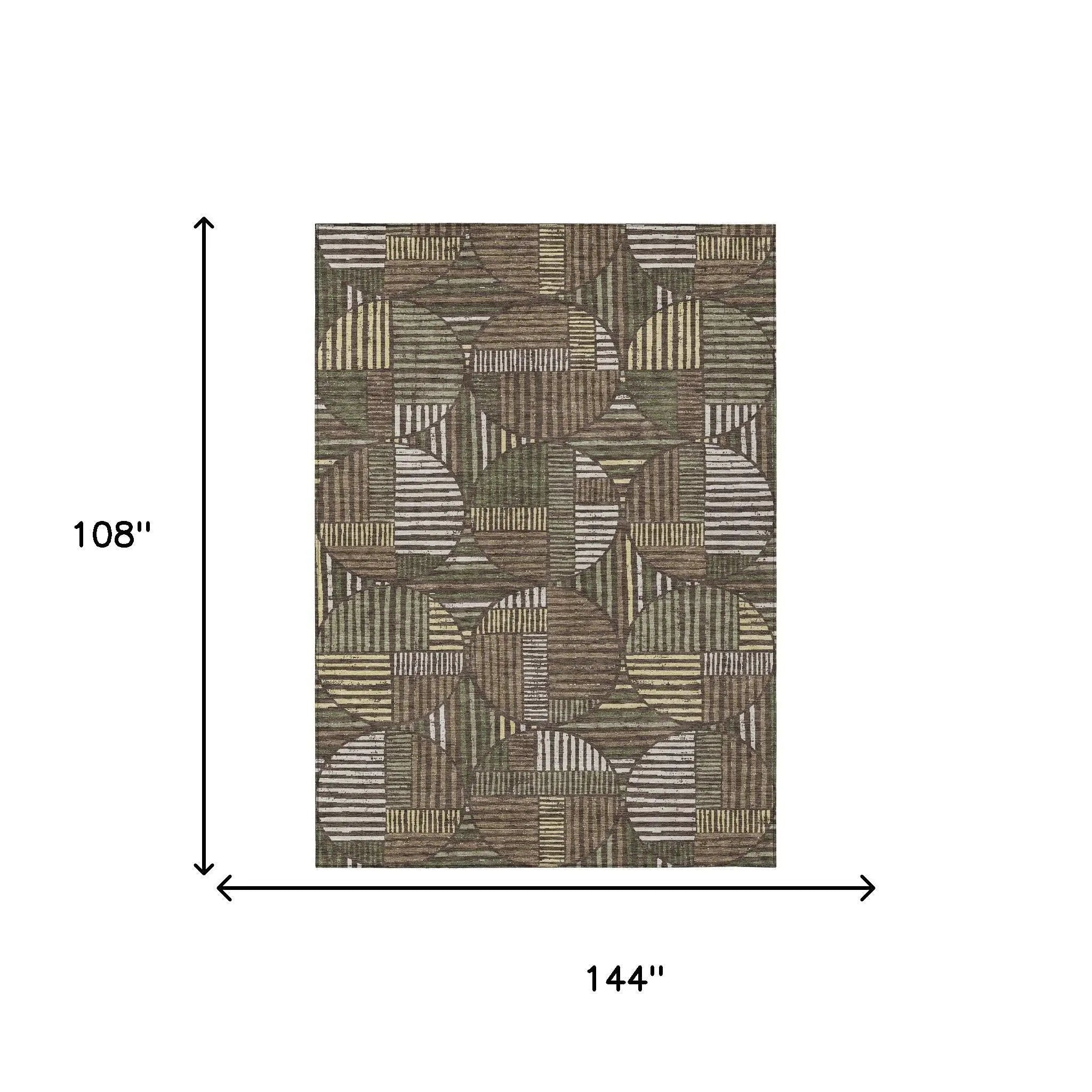 9' X 12' Brown And Linen Geometric Washable Indoor Outdoor Area Rug Homeroots Outdoor